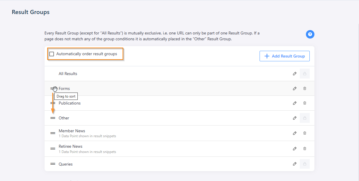 How to reorder Result Groups