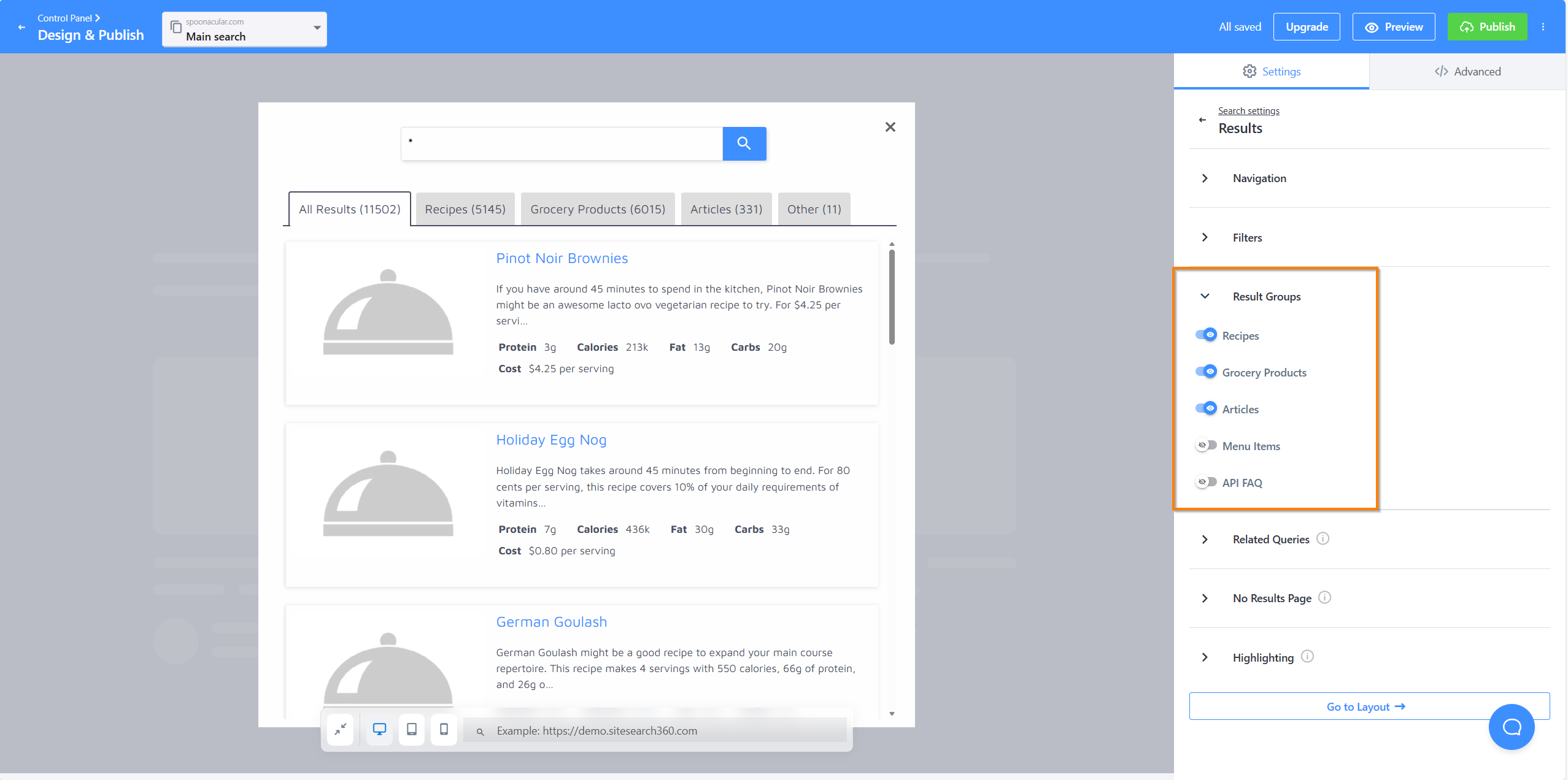 Result Groups in Design & Publish