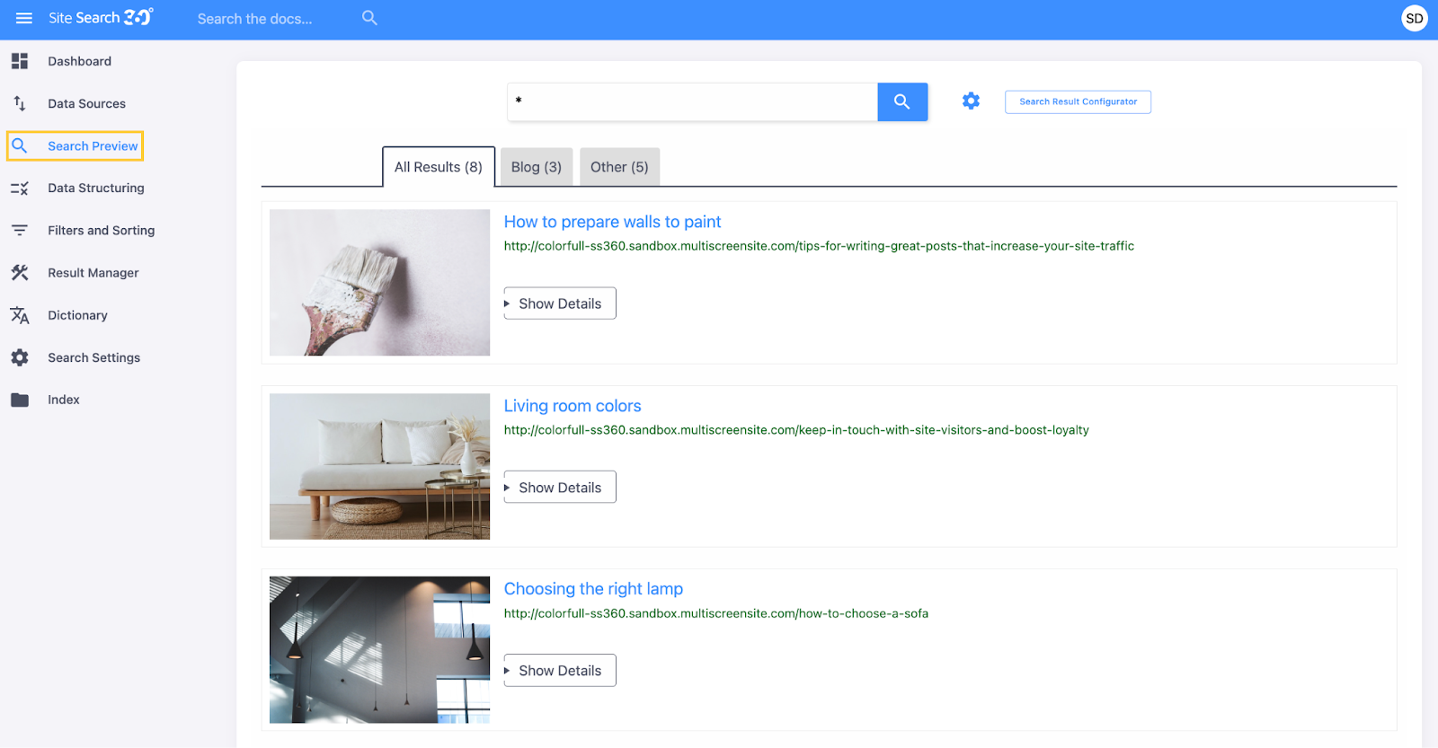Search Preview section