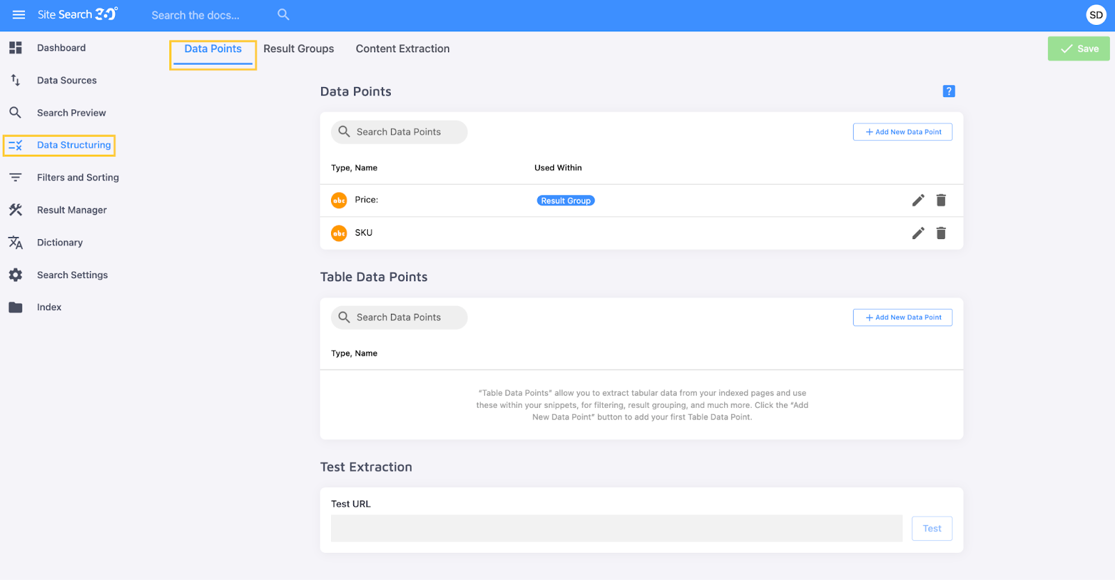 Data Points tab
