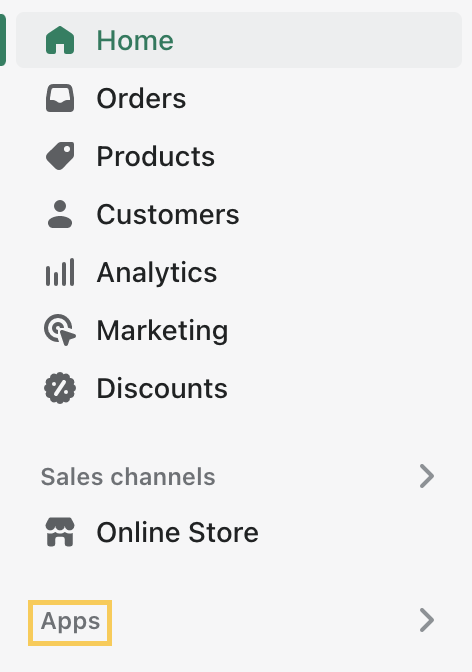 Apps tab in the side panel menu of the admin page