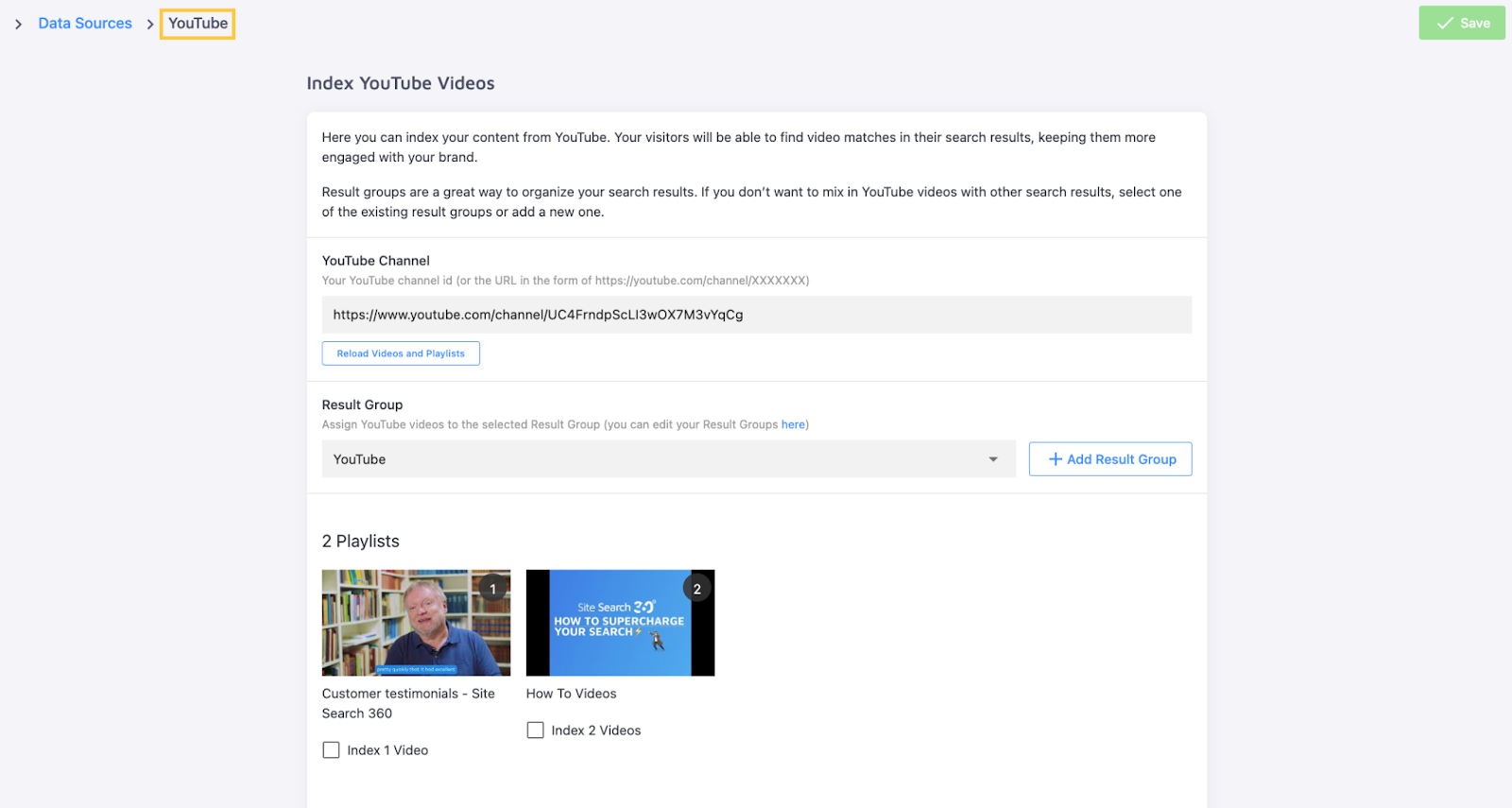 YouTube Indexing tab