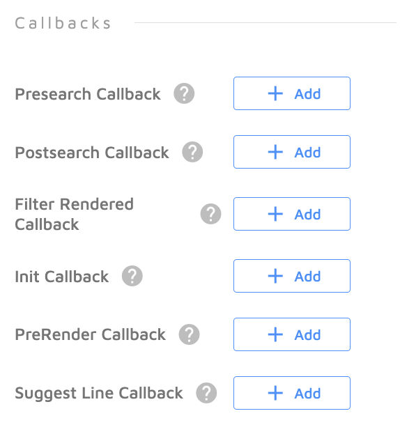 Callbacks settings