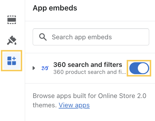 App embeds tab in the side panel menu of the Preview section