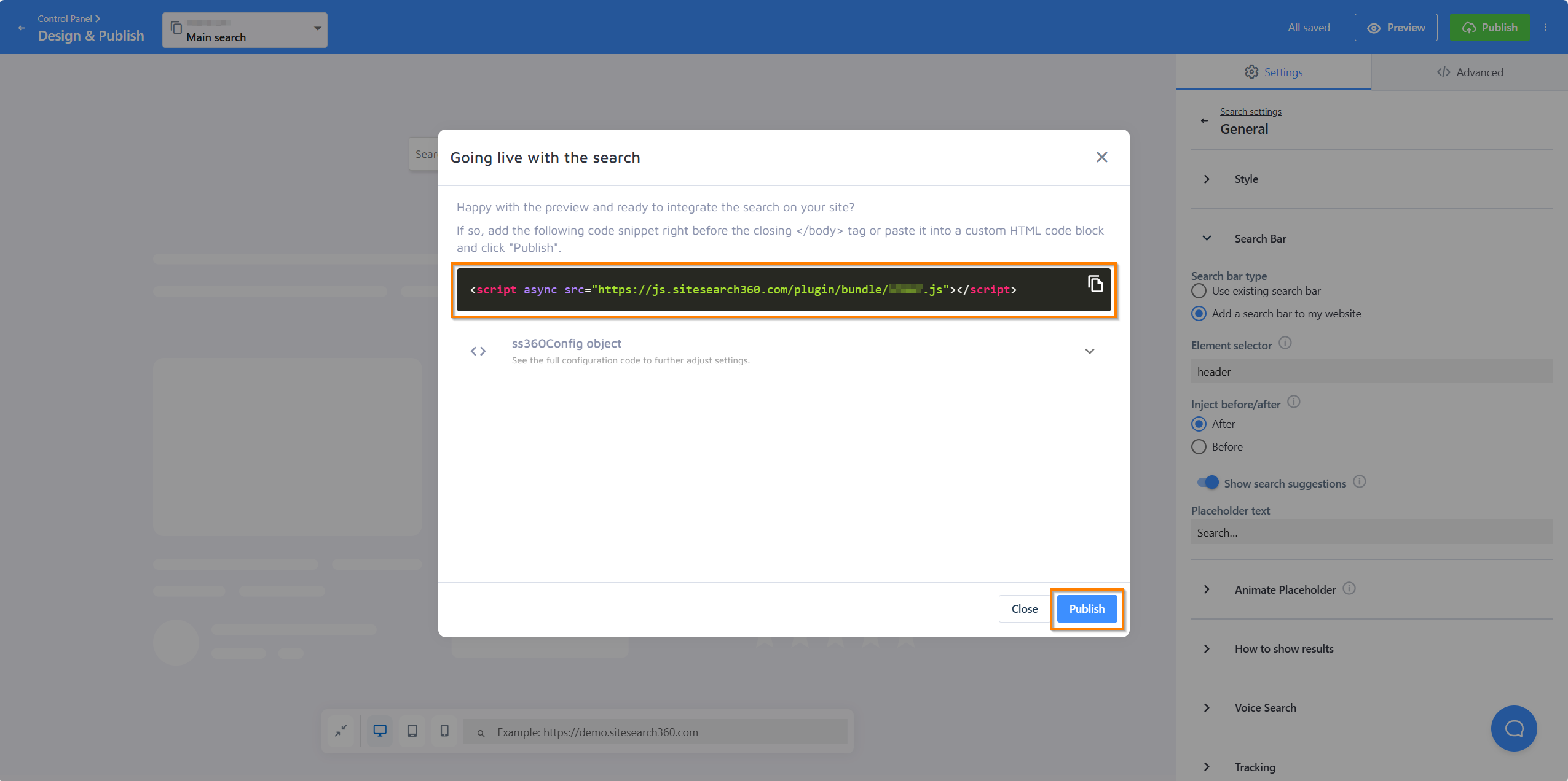 Publish button pointer