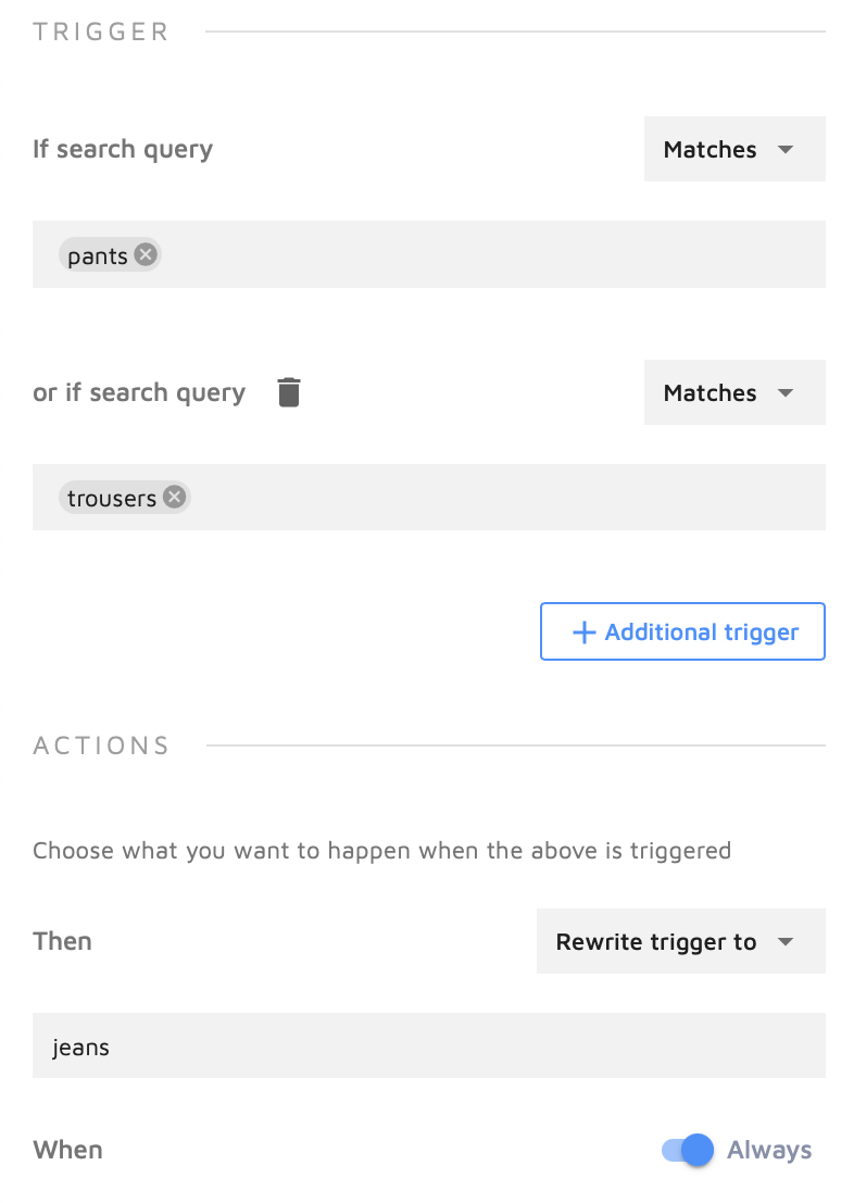 Result Mappings action - Rewrite trigger to