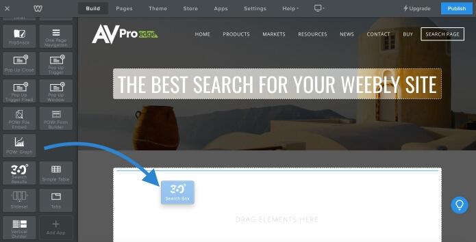 drag and drop Site Search 360 search box to weebly page