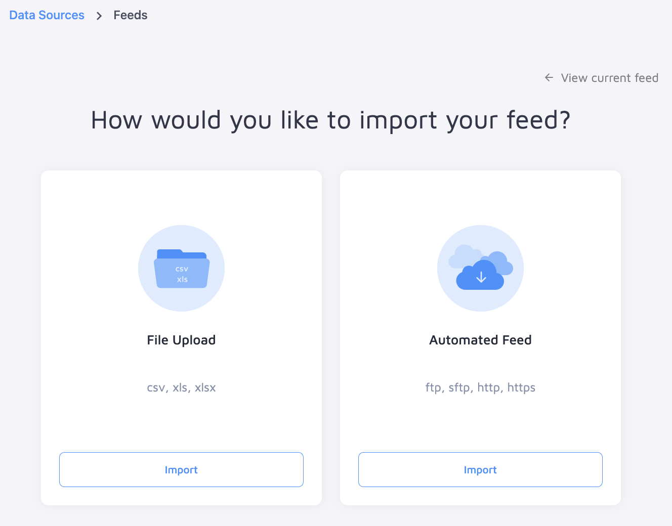 product feed import options