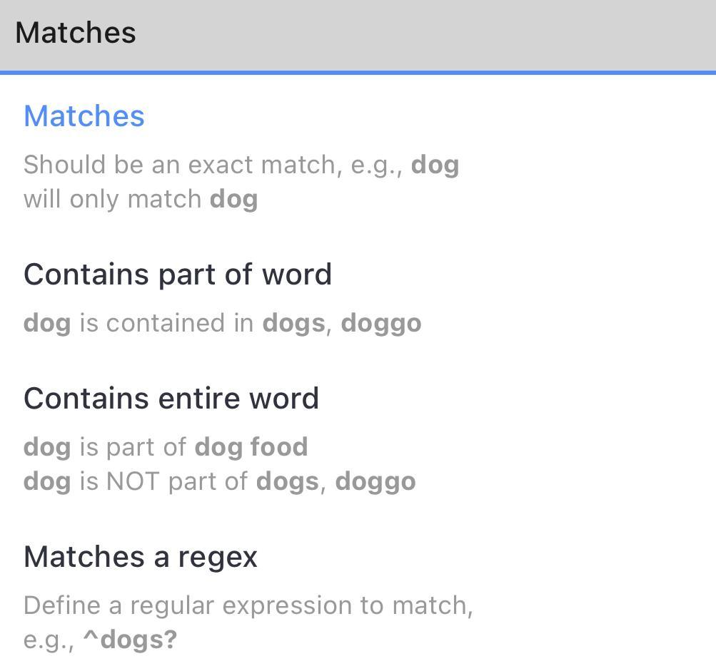 Choosing Matching Types for queries