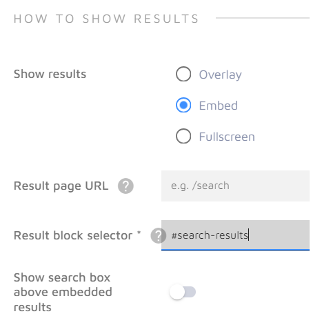 Embed settings in Search Designer