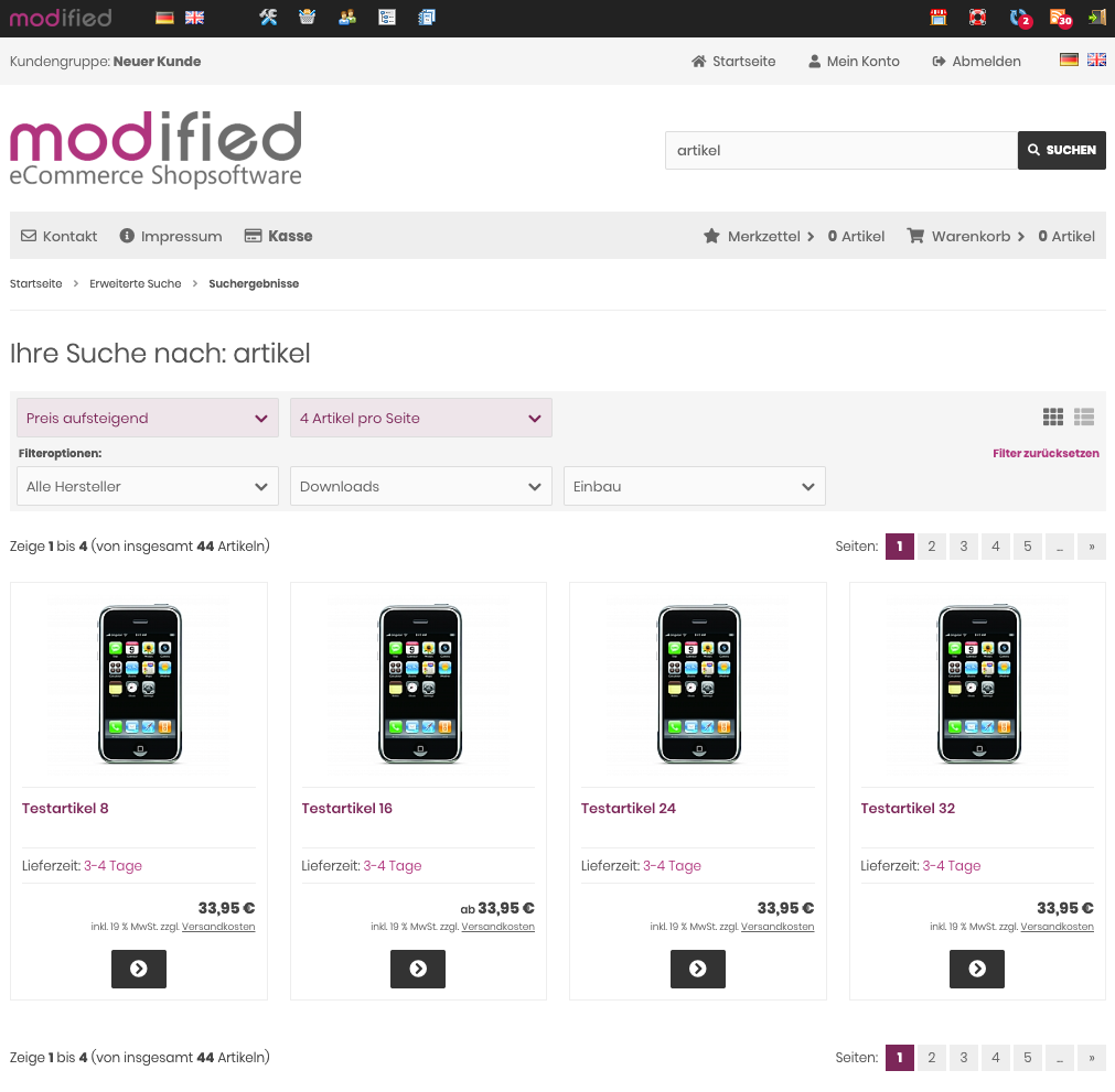 testing site search 360 product search on modified demo store